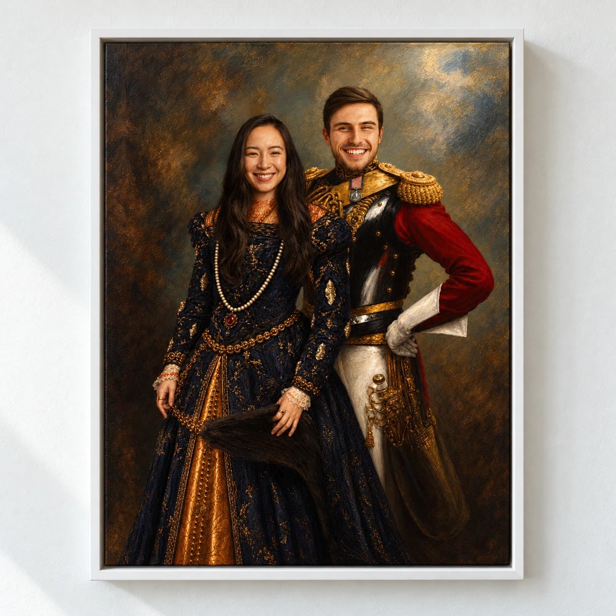 The Captain & The Countess - Custom Couple Portraits: white floating frame