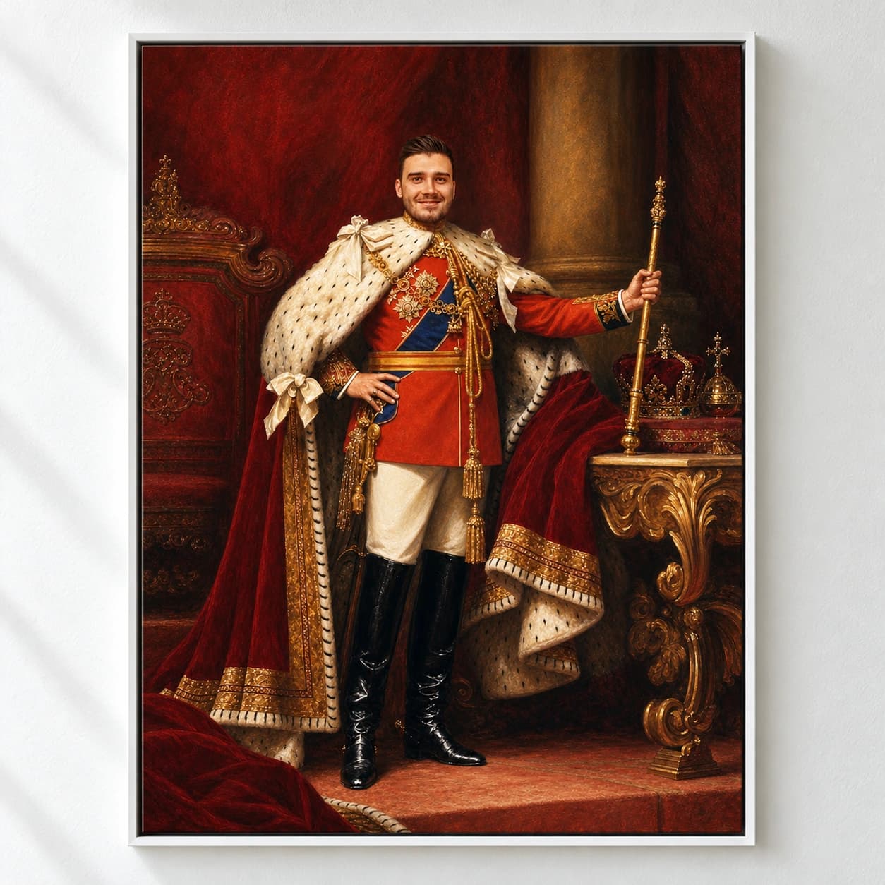 The King Custom Portrait: white floating frame