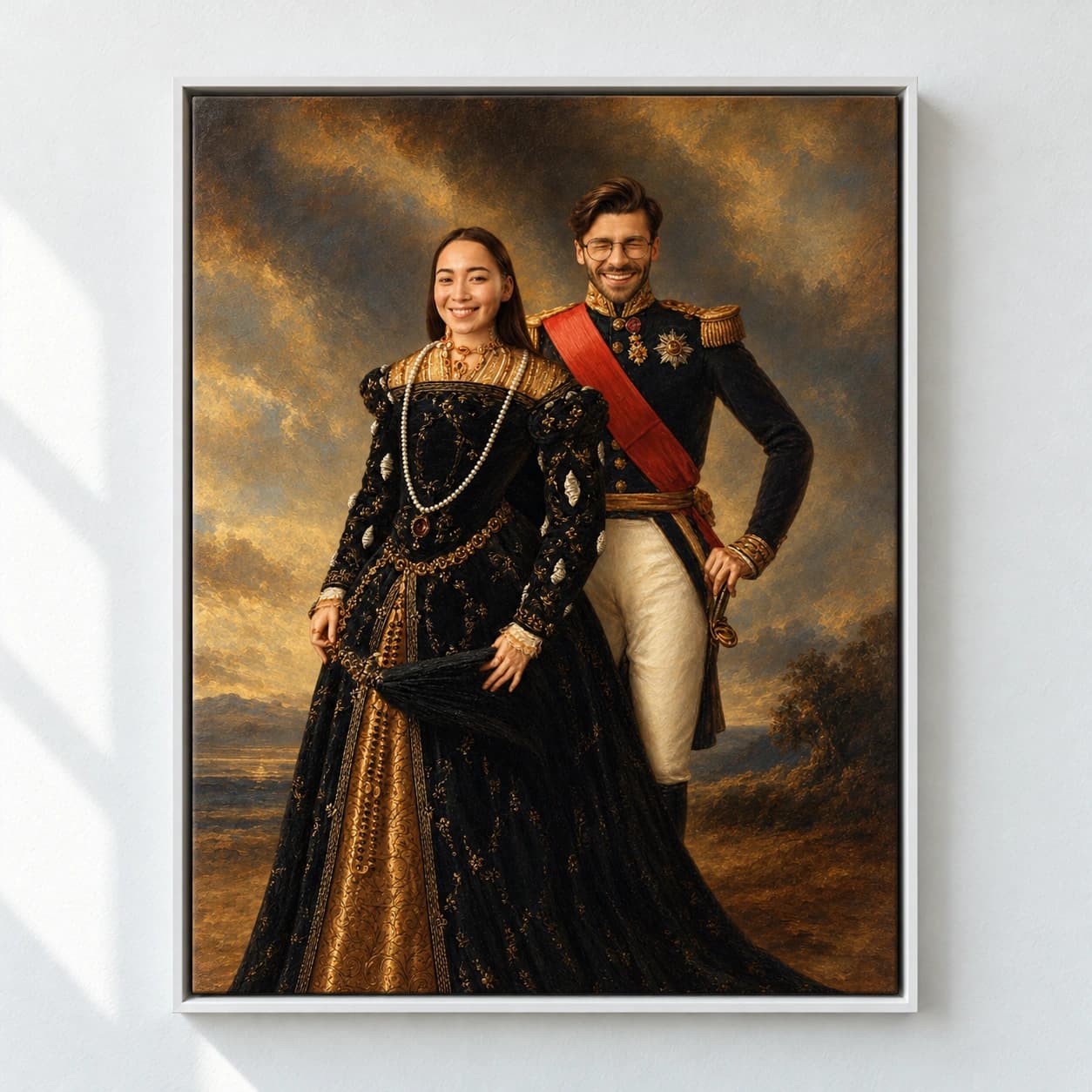 The Prince II & The Countess - Custom Couple Portraits: white floating frame