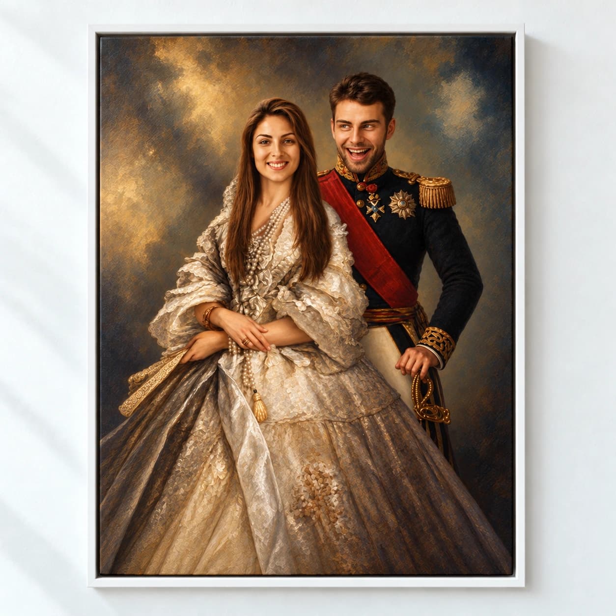 The Prince II & The Empress - Custom Couple Portraits: white floating frame